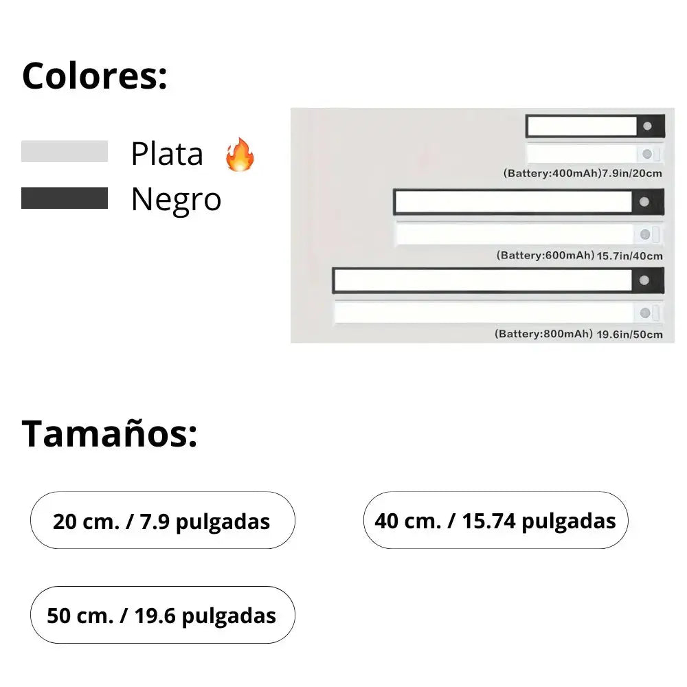 Paquete 3 Barras LED con Sensor Inteligente – Sin Cables, Instalación Fácil y Recargables - Plan B Shopee